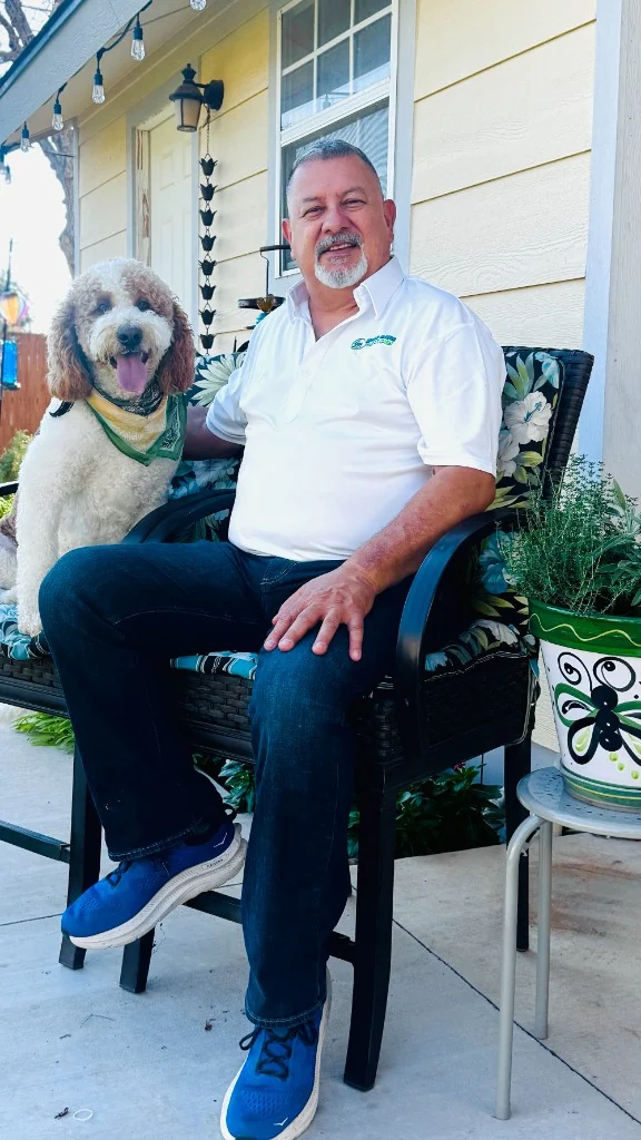 Toby Franco with Chloe, Mega Care Solutions mascot